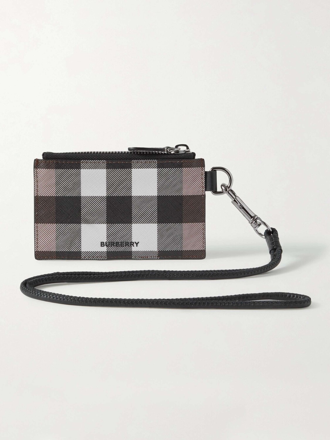 

Картхолдер E-Canvas в клетку с кожаной отделкой и ремешком BURBERRY, коричневый