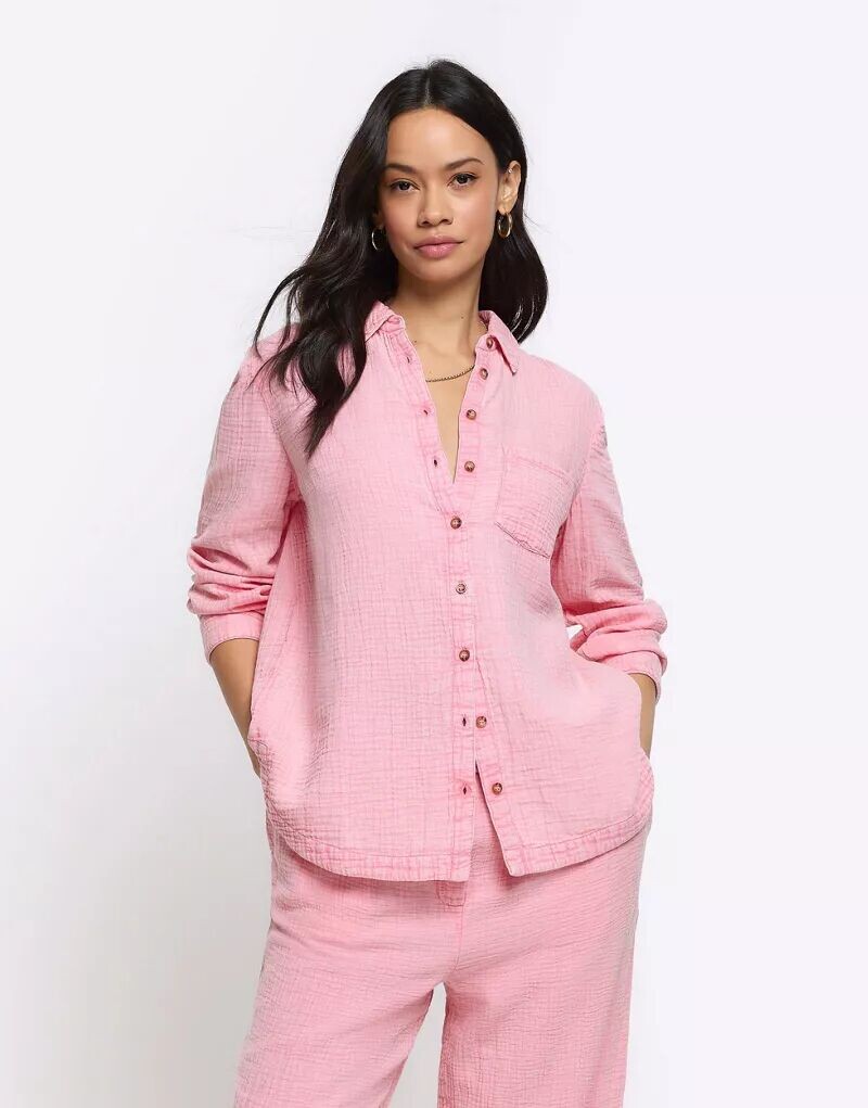 

Розовая светлая рубашка с длинными рукавами River Island