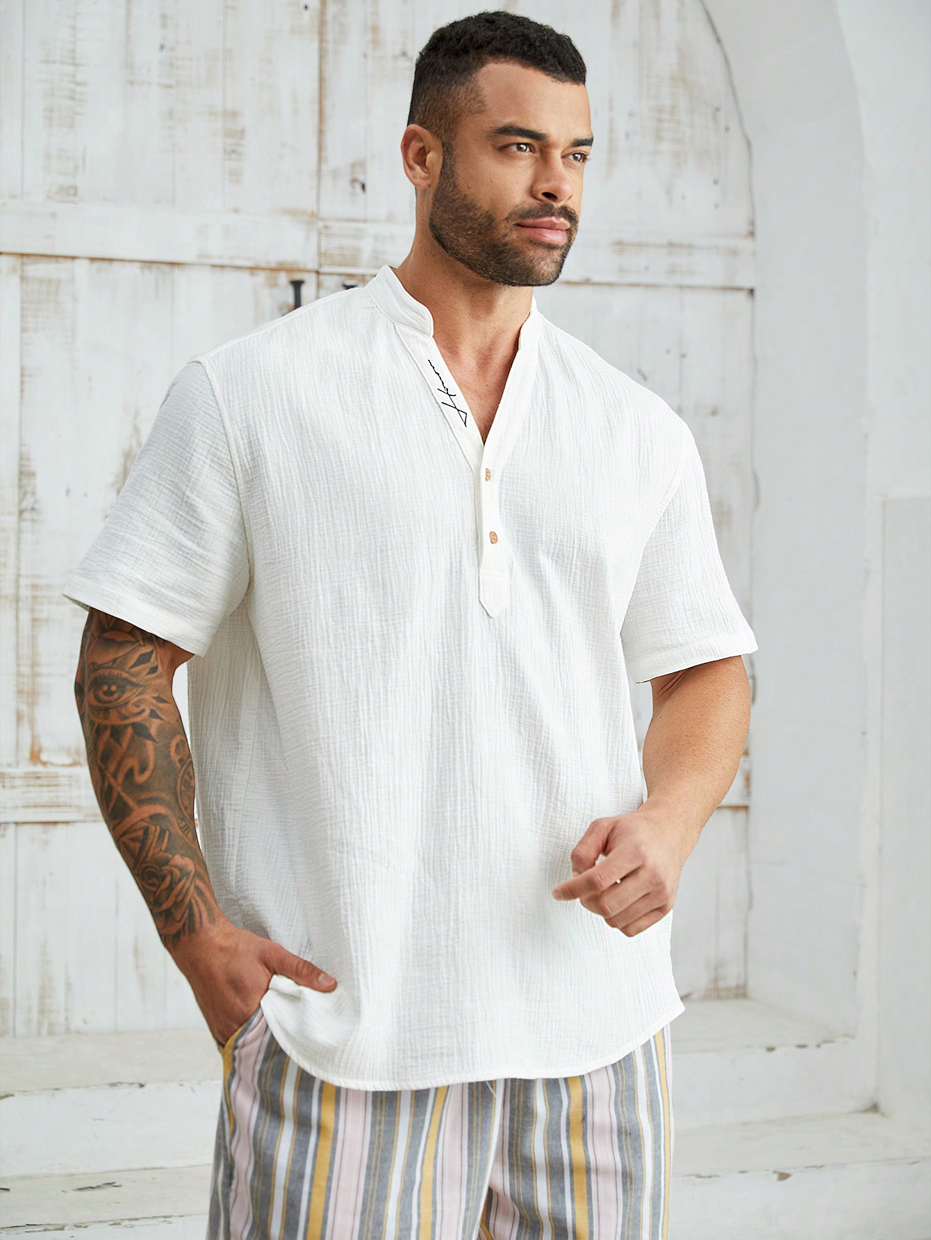 Manfinity Homme Мужская повседневная тканая рубашка больших размеров с коротким рукавом, белый женская ночная сорочка с v образным вырезом и коротким рукавом