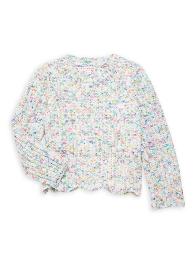 Разноцветный свитер с фестончатым краем для маленькой девочки Design History, белый