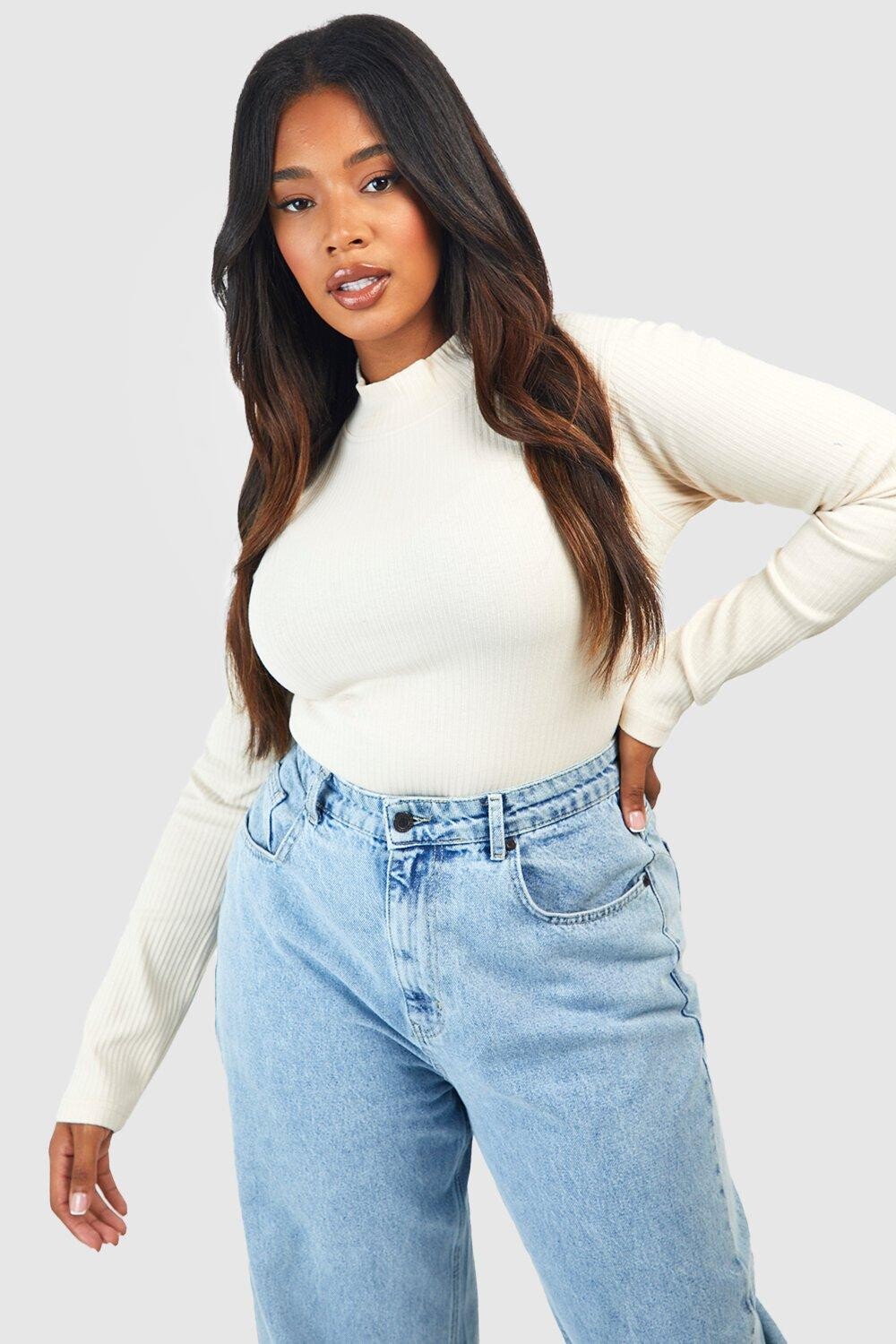 

Боди с длинными рукавами plus grown on neck Boohoo, серый