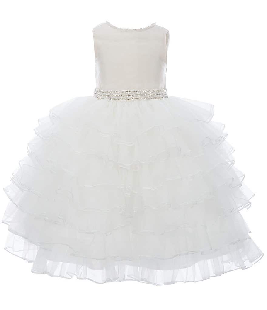 Платье длиной до колена из атласа/сетки Chantilly Place для маленьких девочек 2T-6X с украшенной драгоценными камнями талией, белый vahine chantilly fix 19 5g