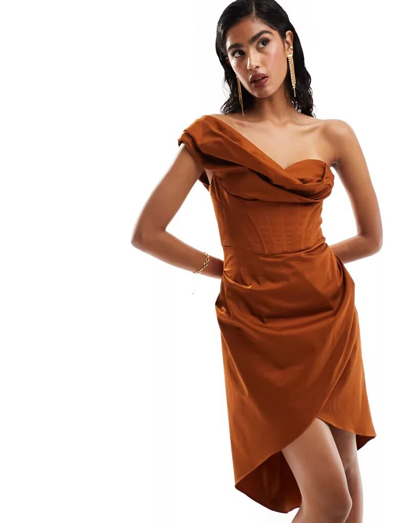 Ржавое корсетное платье мини с драпировкой и заниженными плечами ASOS