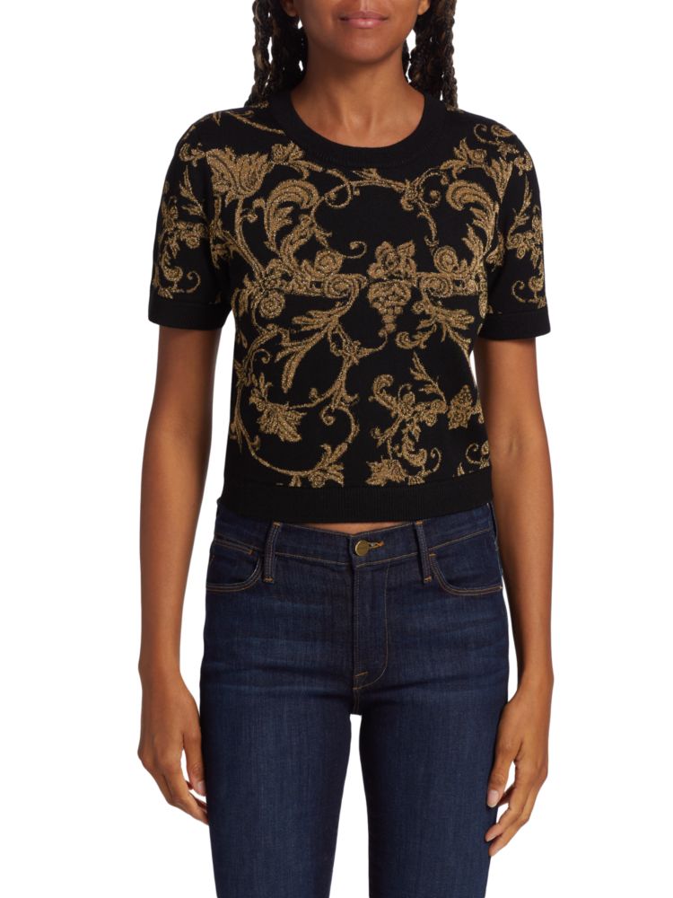 цена Жаккардовый укороченный свитер Ciara Alice + Olivia, цвет Black Gold