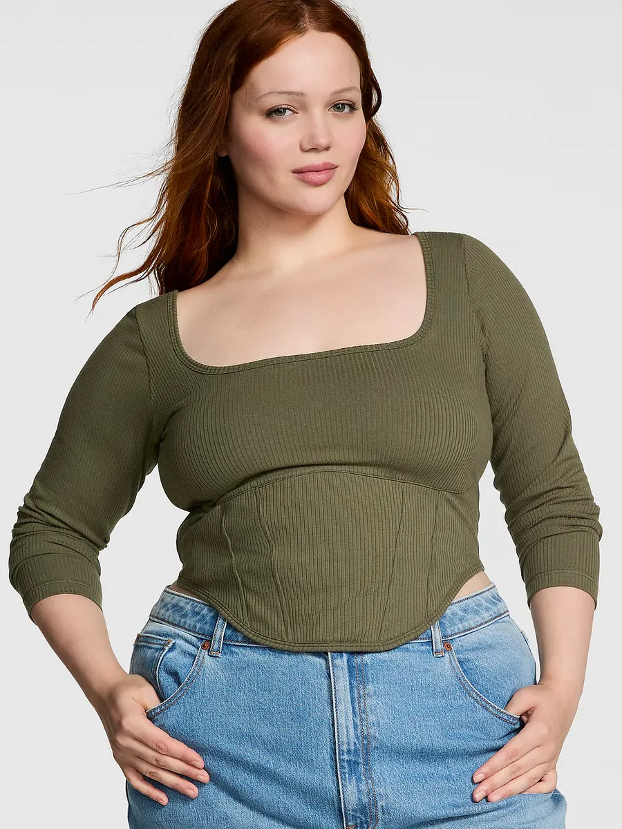 

Корсетный топ с длинными рукавами и завязками Pink, цвет Casual New Olive