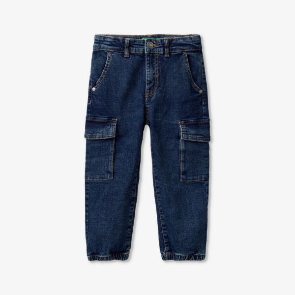 

Джинсы прямого кроя из эластичного денима с накладными карманами stonewash 18 месяцев - 6 лет Benetton, синий