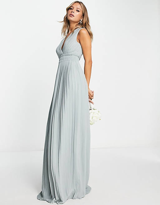 

Зеленое платье макси со складками на поясе TFNC Bridesmaid, Зеленый