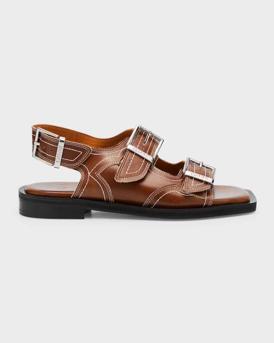 

Сандалии с ремешком на пятке и двумя пряжками с вышитым сердцем Ganni