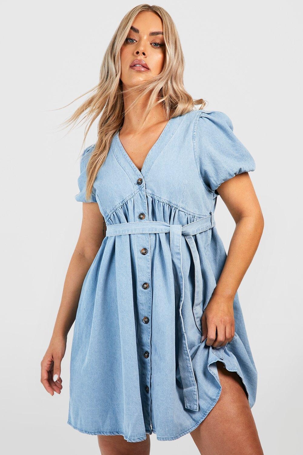 

Джинсовое платье с рукавами и рогами Boohoo, синий