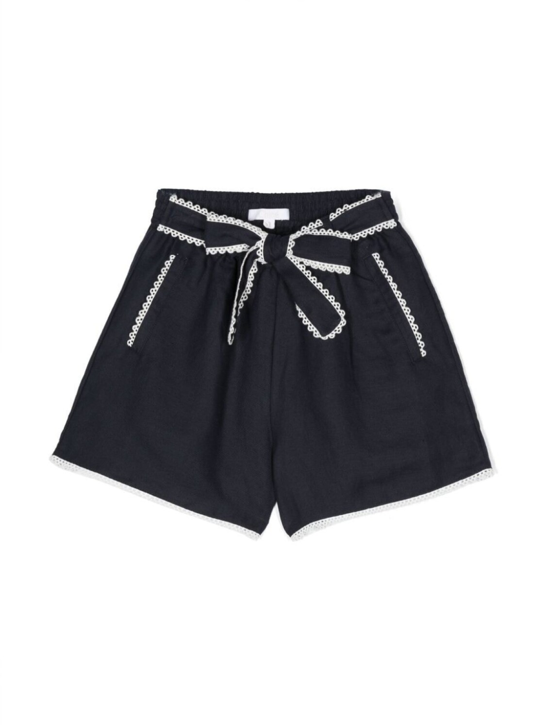 

Chloé Kids шорты из смесового льна с бантом, синий