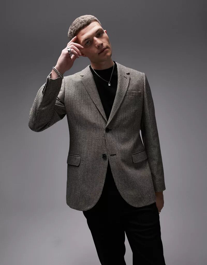 Коричневый узкий пиджак из смесовой шерсти Topman пиджак из смесовой шерсти uniqlo темно коричневый