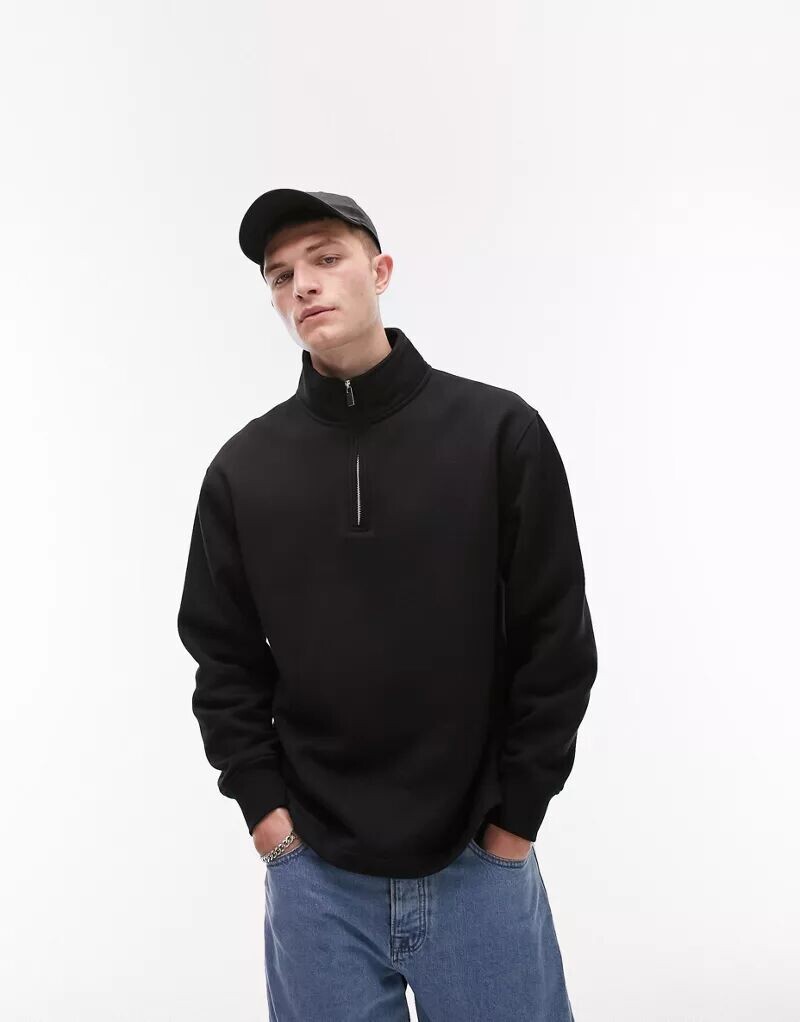 

Черный свитшот Topman с короткой молнией 1/4