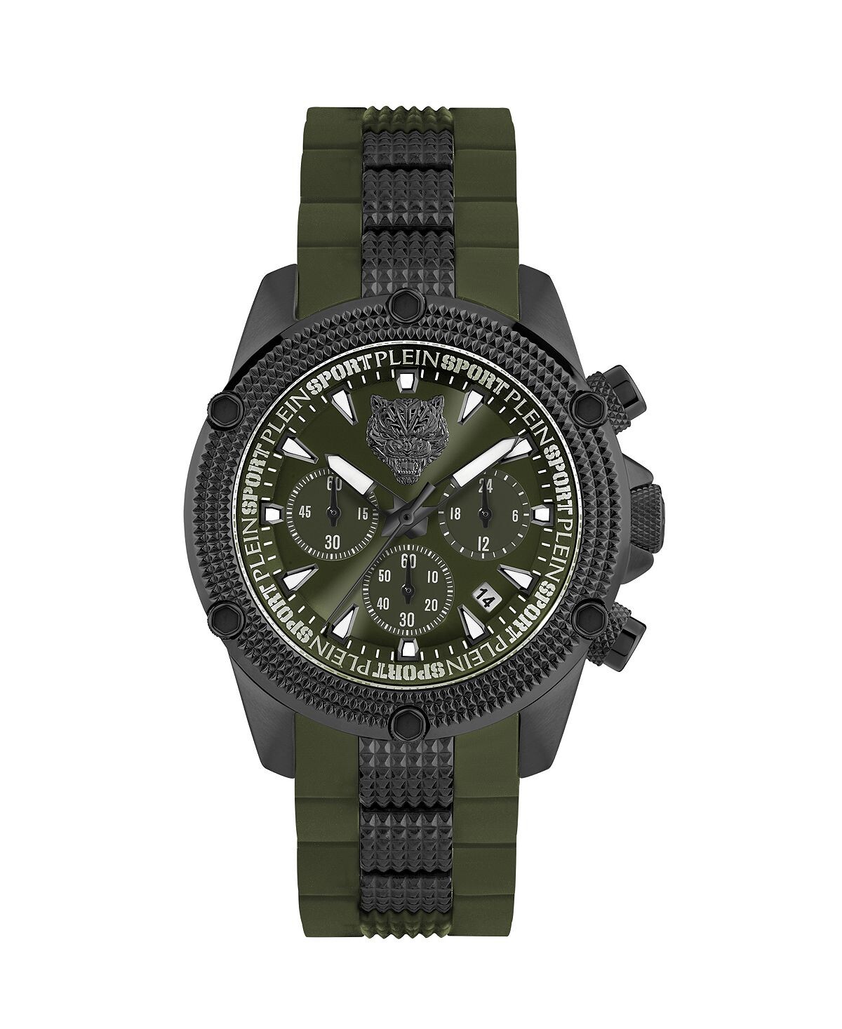 

Мужские часы Hurricane Green на силиконовом ремешке, 44 мм Plein Sport