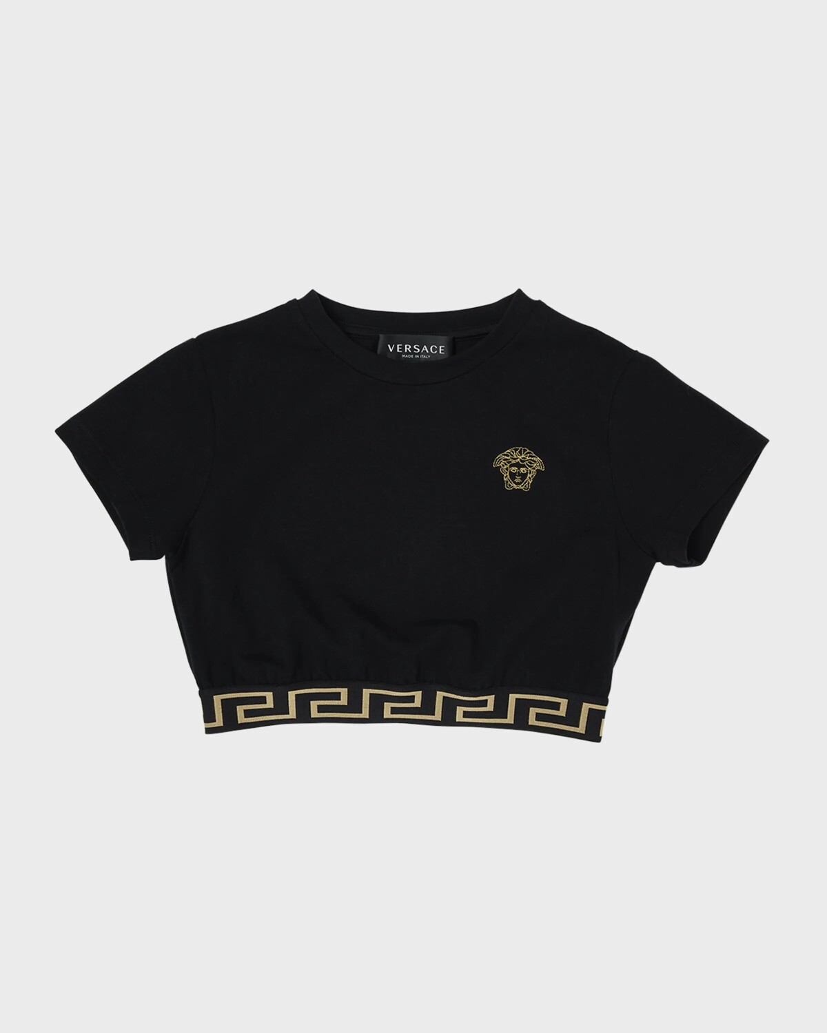 

Укороченная футболка с вышивкой Medusa для девочек Versace, цвет Blackgold