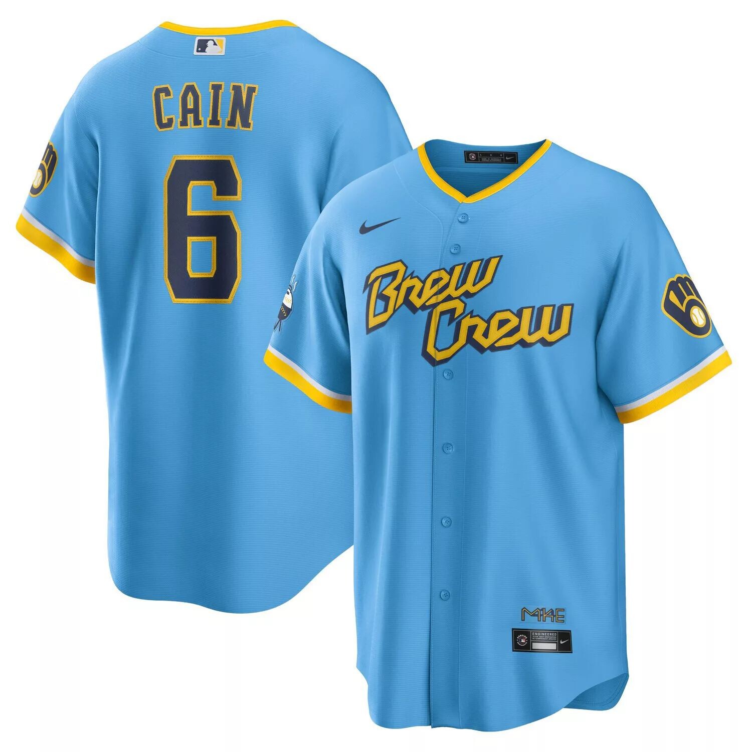 

Мужская футболка Lorenzo Cain Powder Blue Milwaukee Brewers 2022 City Connect Replica Player Nike