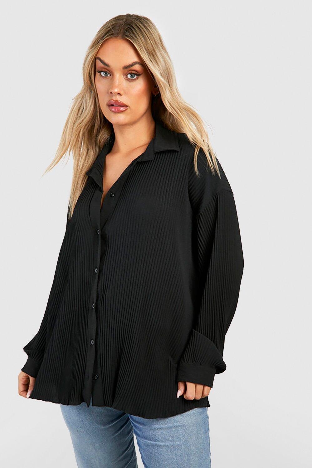

Рубашка оверсайз плисс Boohoo, черный