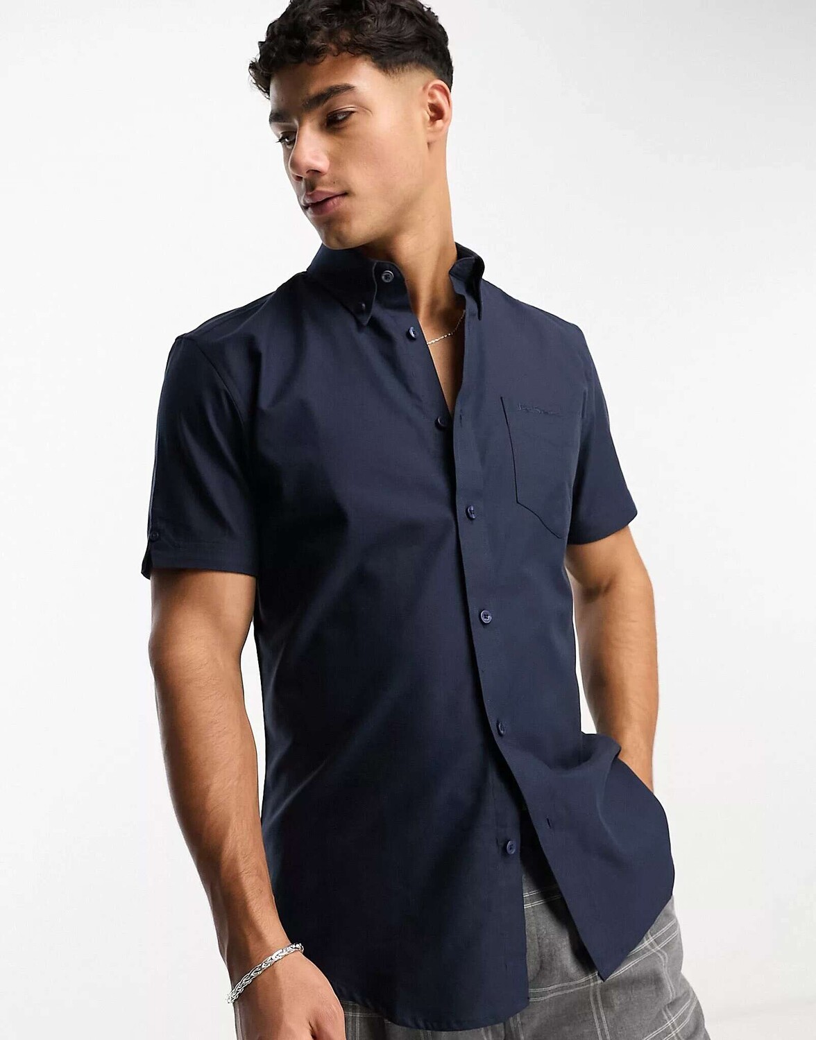 

Темно-синяя оксфордская рубашка с короткими рукавами Ben Sherman
