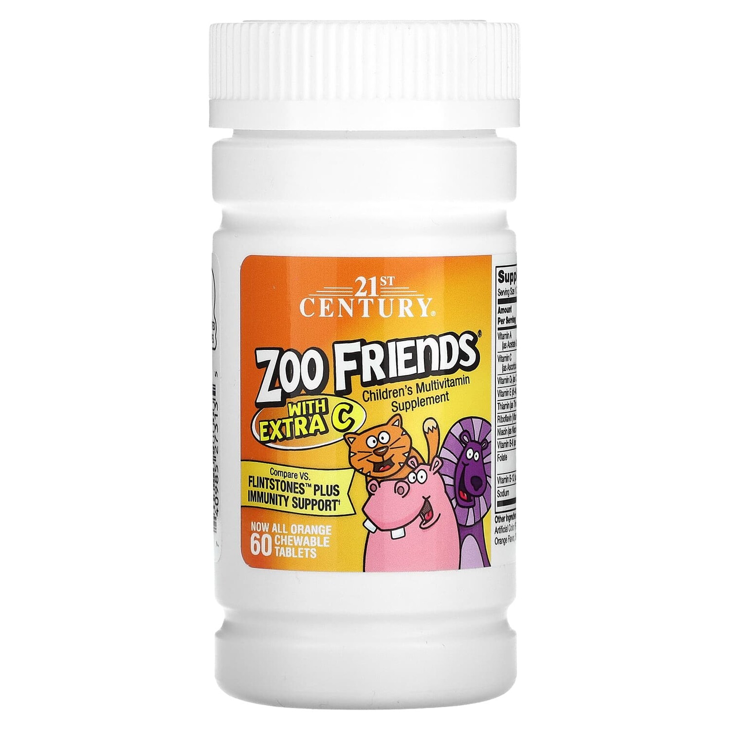 

Zoo Friends с добавлением витамина C, апельсин, 60 жевательных таблеток, 21st Century