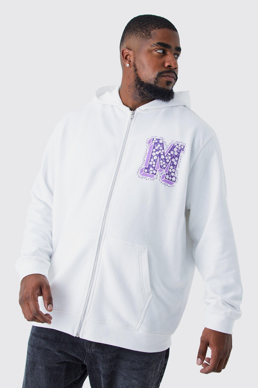 

Худи plus florall m с принтом на молнии Boohoo, белый