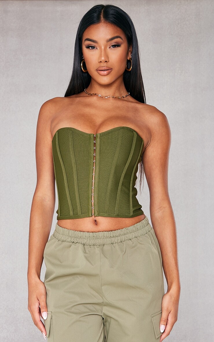 

PrettyLittleThing Хаки Бандажный корсет с крючками и проушинами