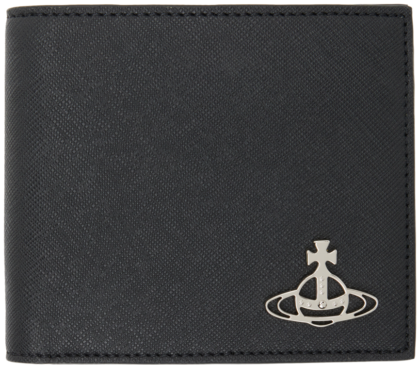 Мужской кошелек двойного сложения черного цвета из сафьяновой кожи Vivienne Westwood цена и фото