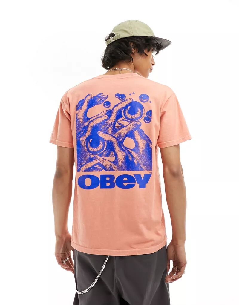 Персиковая футболка Obey с графическим принтом в виде глаз на спине футболка женская с графическим принтом в виде тыквы на день благодарения