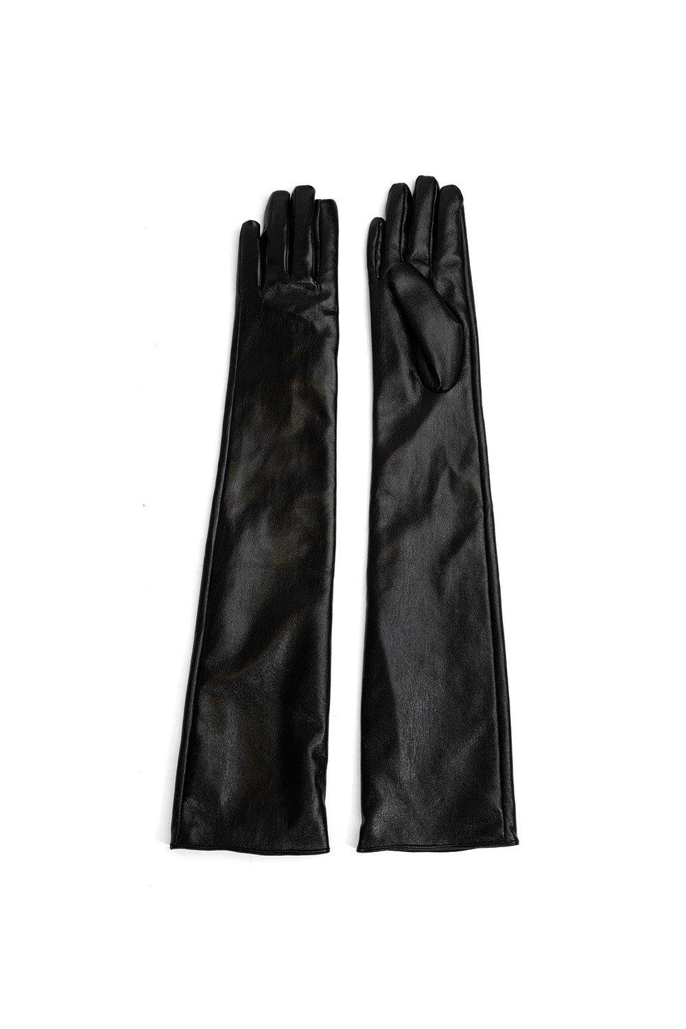 Длинные перчатки из искусственной кожи выше локтя. My Accessories London, черный черные кожаные перчатки с сенсорным экраном и манжетой борг asos