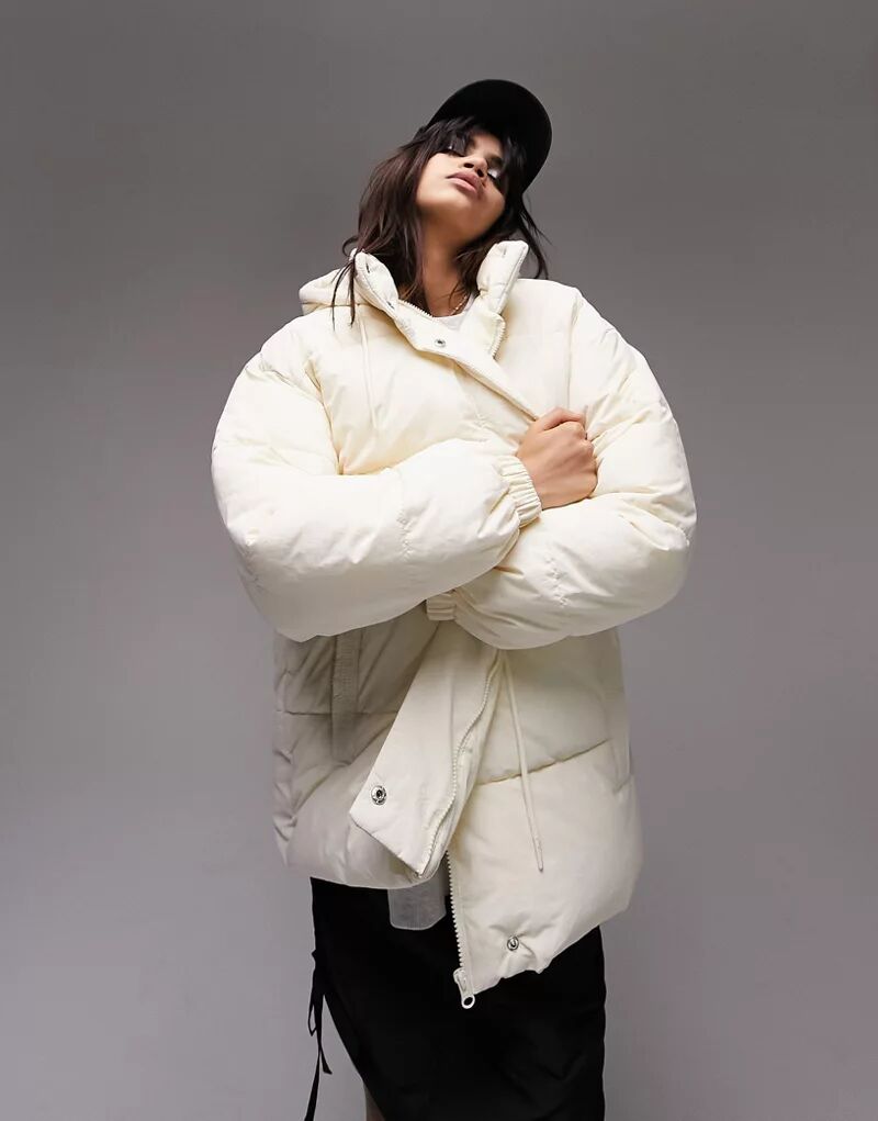 Кремовая стеганая куртка средней длины с завязкой на талии Topshop стеганая куртка средней длины topshop с расклешенным краем и капюшоном
