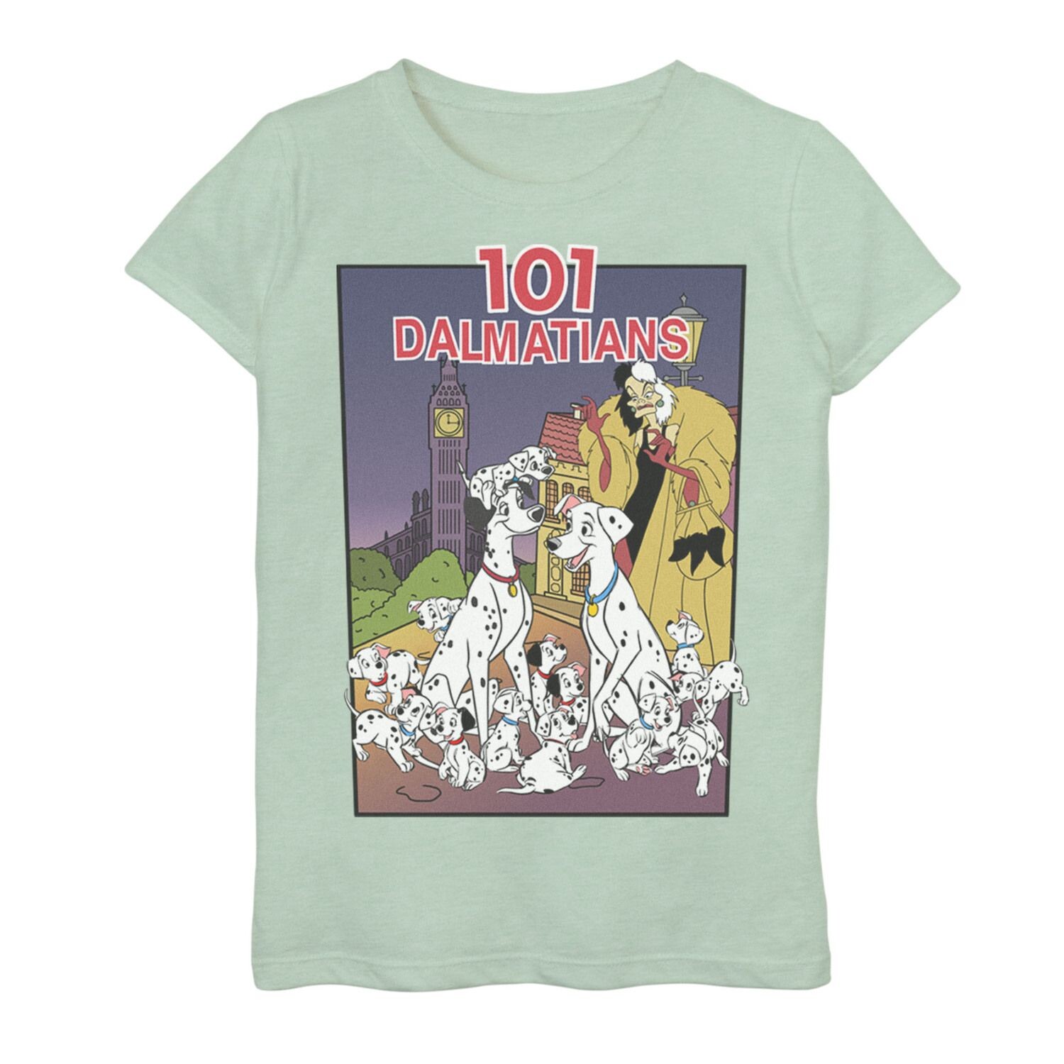

Футболка с обложкой видеокассеты Disney's «101 далматинец» для девочек 7–16 лет с графическим изображением, групповая фотография Disney