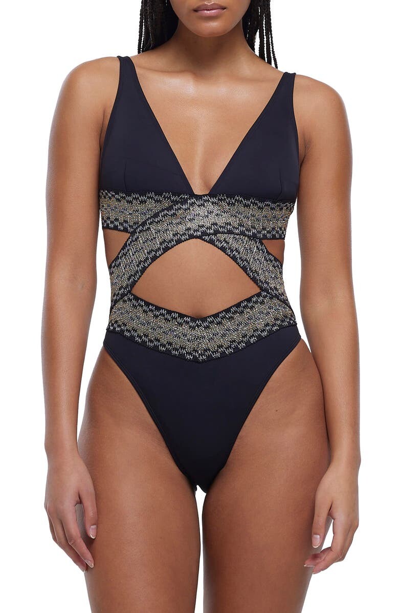 

Купальник с эффектом металлик RIVER ISLAND, черный