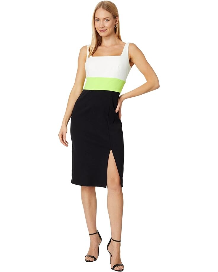 

Платье Vince Camuto Tri-Tone Square Neck Midi, черный/белый