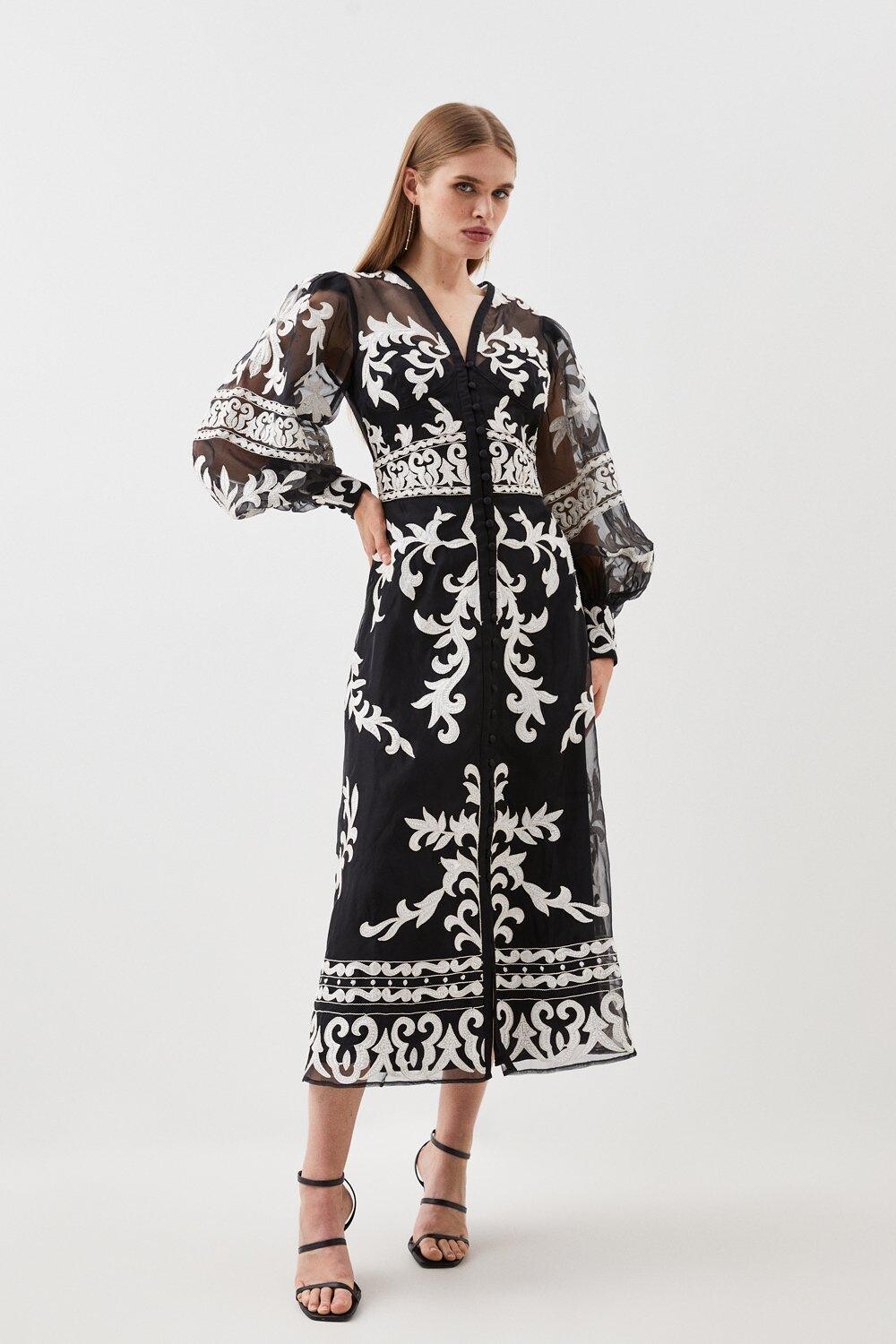 

Тканое платье миди Petite Baroque с аппликацией Karen Millen, черный