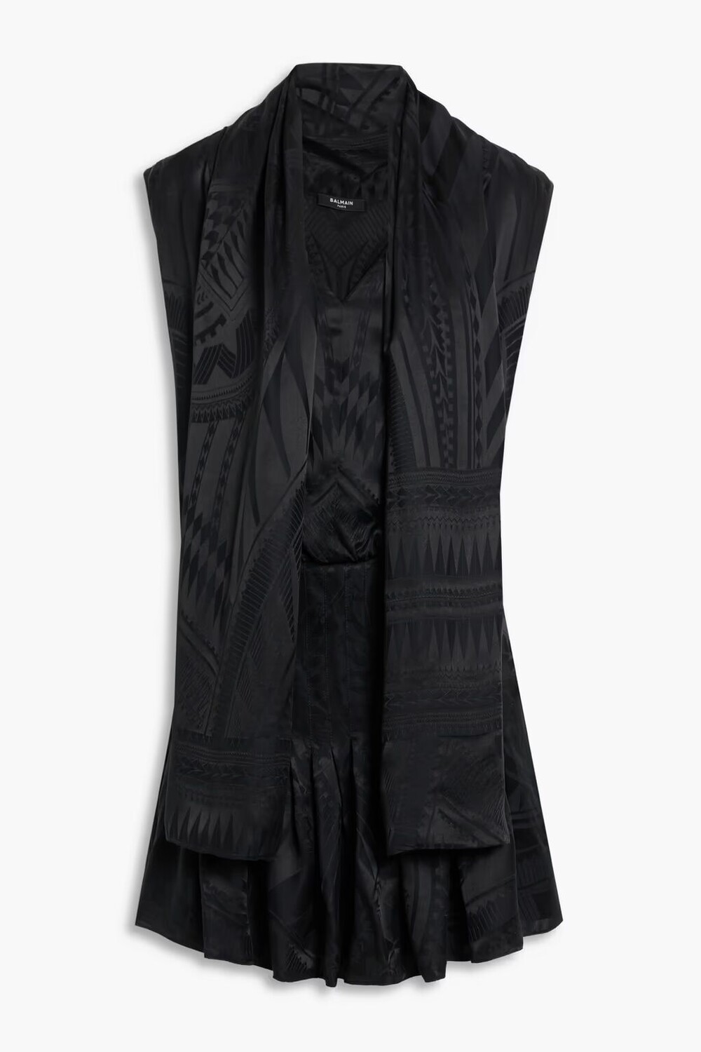 

Мини-платье из шелкового атласа и жаккарда Balmain, черный