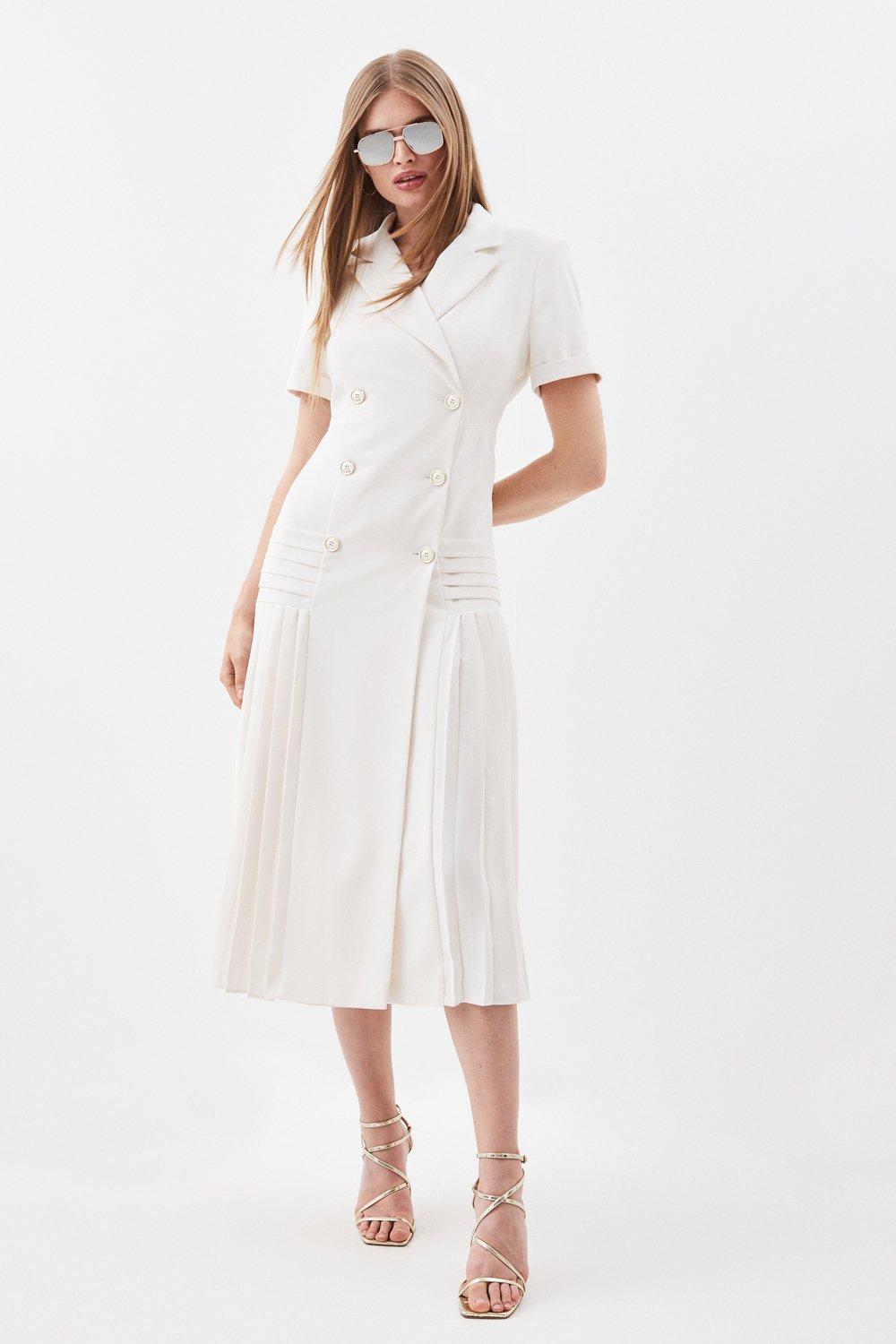 Плиссированное тканое платье-блейзер миди Karen Millen, белый фото