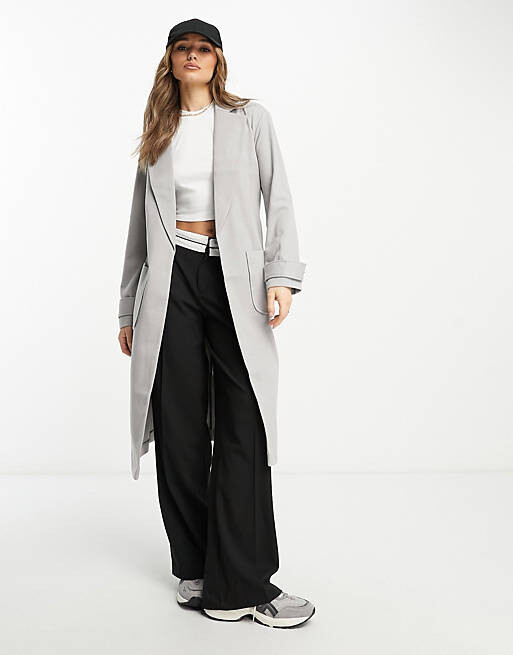 

Темно-серое пальто-пылесос с узором «в ёлочку» River Island, Серый