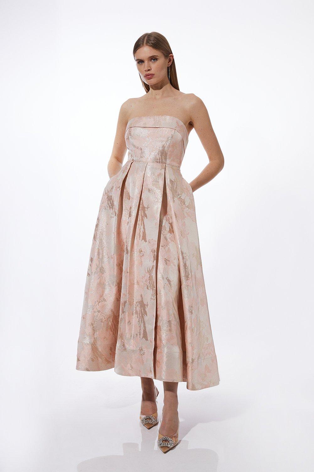 цена Тканое платье макси для выпускного вечера Karen Millen, розовый