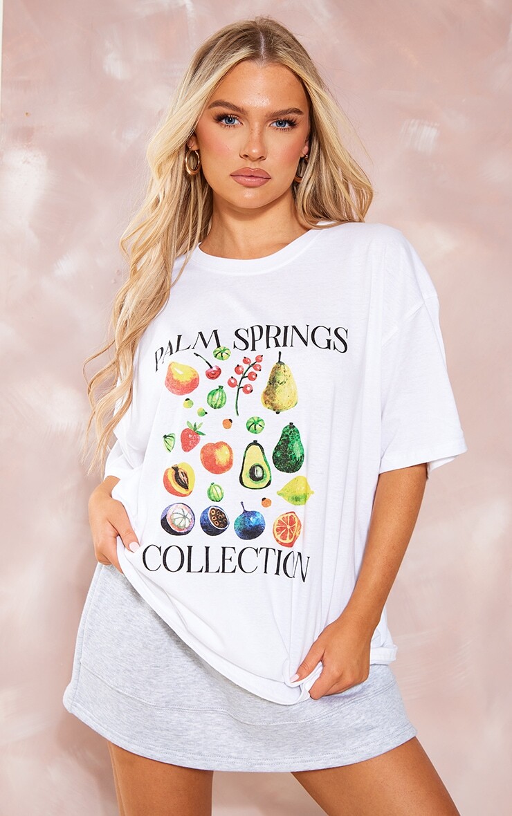 

PrettyLittleThing Белая футболка с фруктовым принтом Palm Springs, Белый