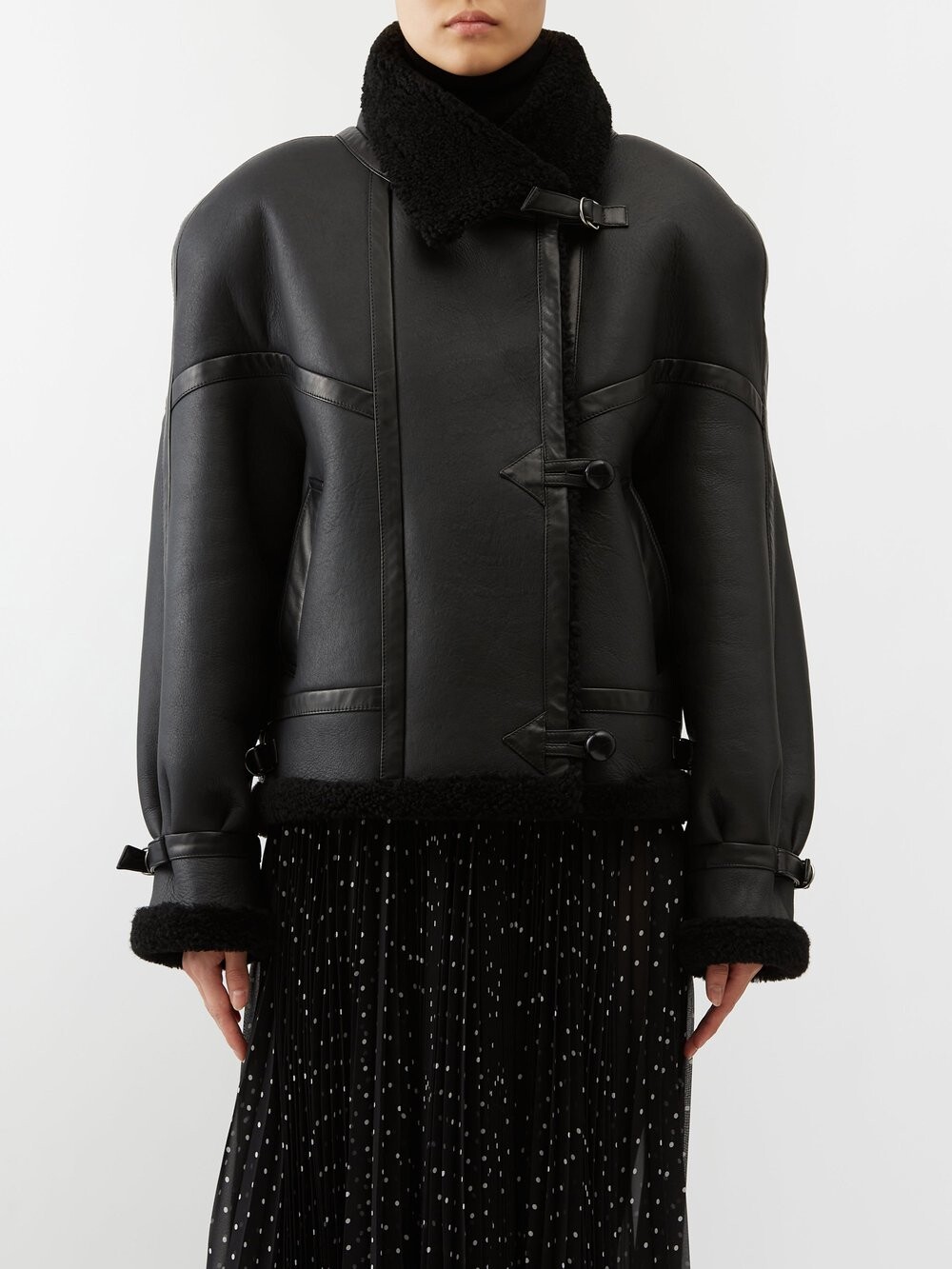

Байкерская куртка из кожи и овчины Saint Laurent, черный