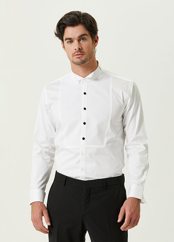 Белая атласная рубашка под смокинг Network