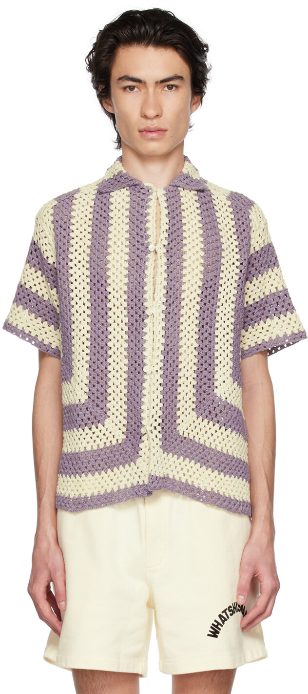 

Флагманская рубашка фиолетового и кремового цвета Bode, цвет Lavender cream