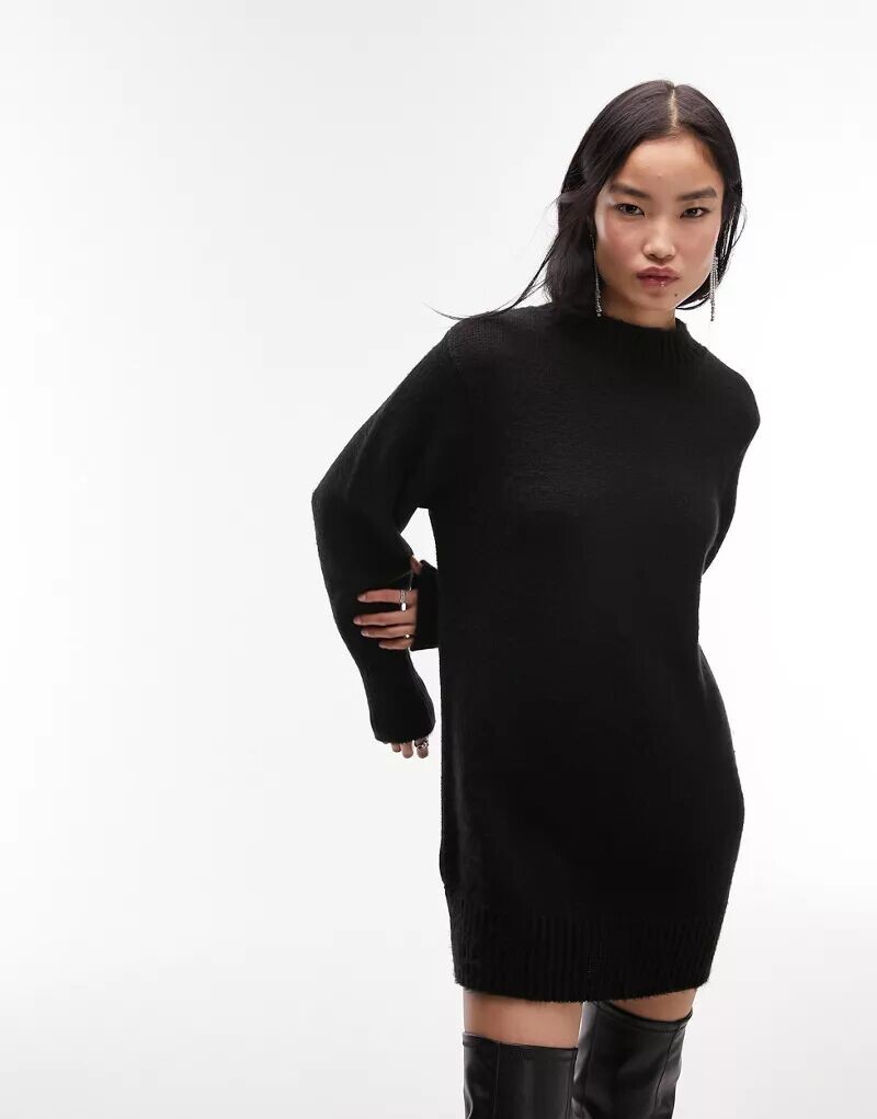 

Черное трикотажное платье с круглым вырезом Topshop