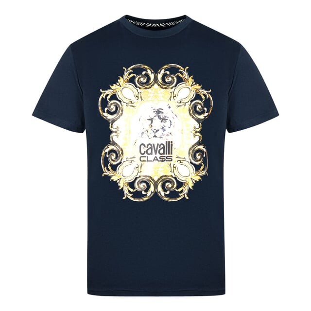 

Темно-Синяя футболка с ярким тигровым логотипом Cavalli Class, синий
