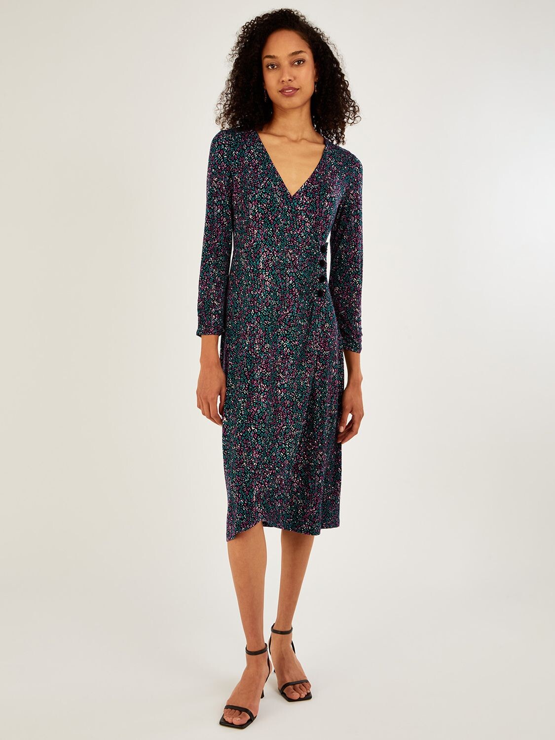 

Платье с пуговицами Monsoon Spot Print, Черный/Мульти