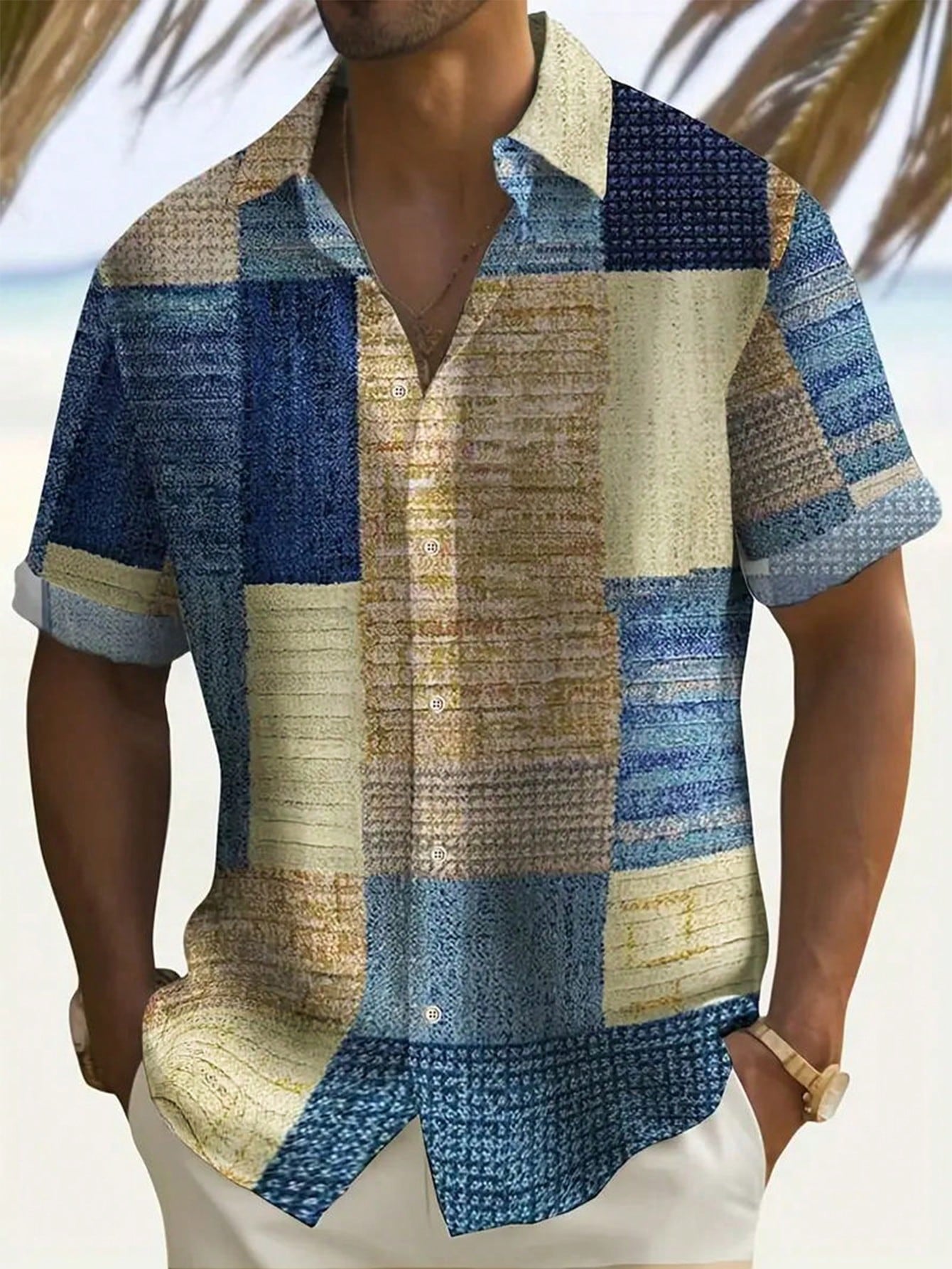Мужская рубашка на пуговицах с коротким рукавом Manfinity Homme с цветными блоками, многоцветный