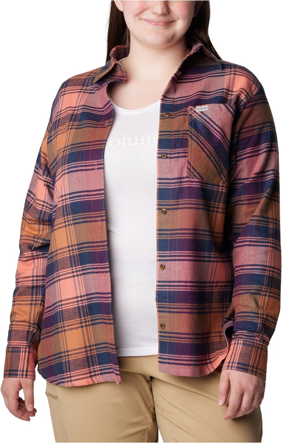 

Фланелевая рубашка с длинными рукавами Calico Basin больших размеров Columbia, цвет Faded Peach Dimensional Buffalo
