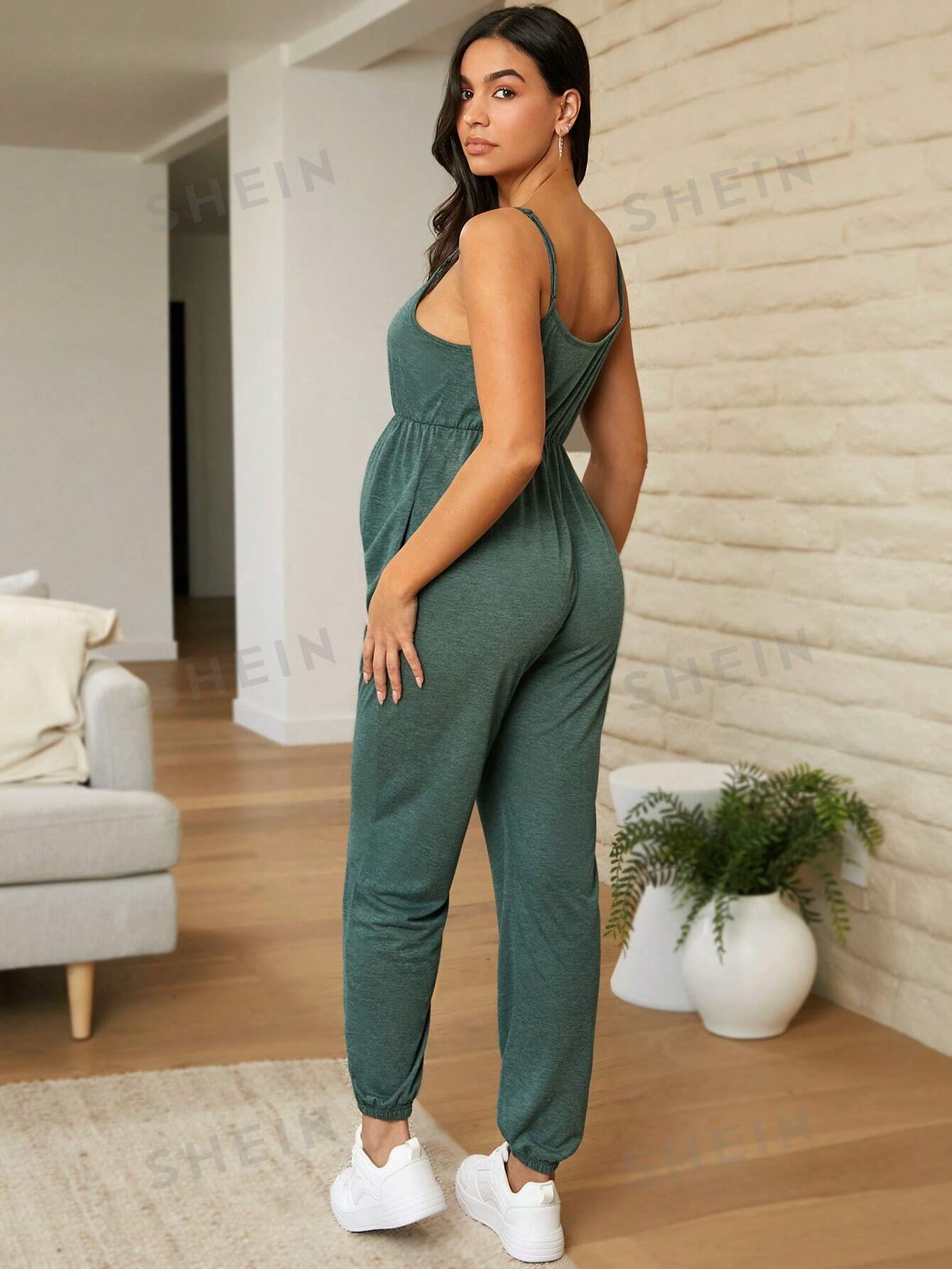 SHEIN Комбинезон для беременных и кормящих женщин для домашней одежды, зеленый фото