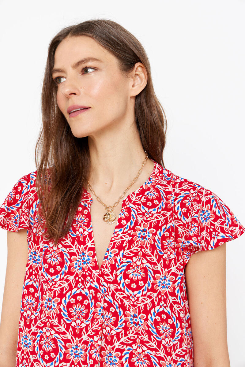 Блузка с оборками на рукавах Cortefiel, красный блузка с v образным вырезом короткие рукава с напуском 34 fr 40 rus красный