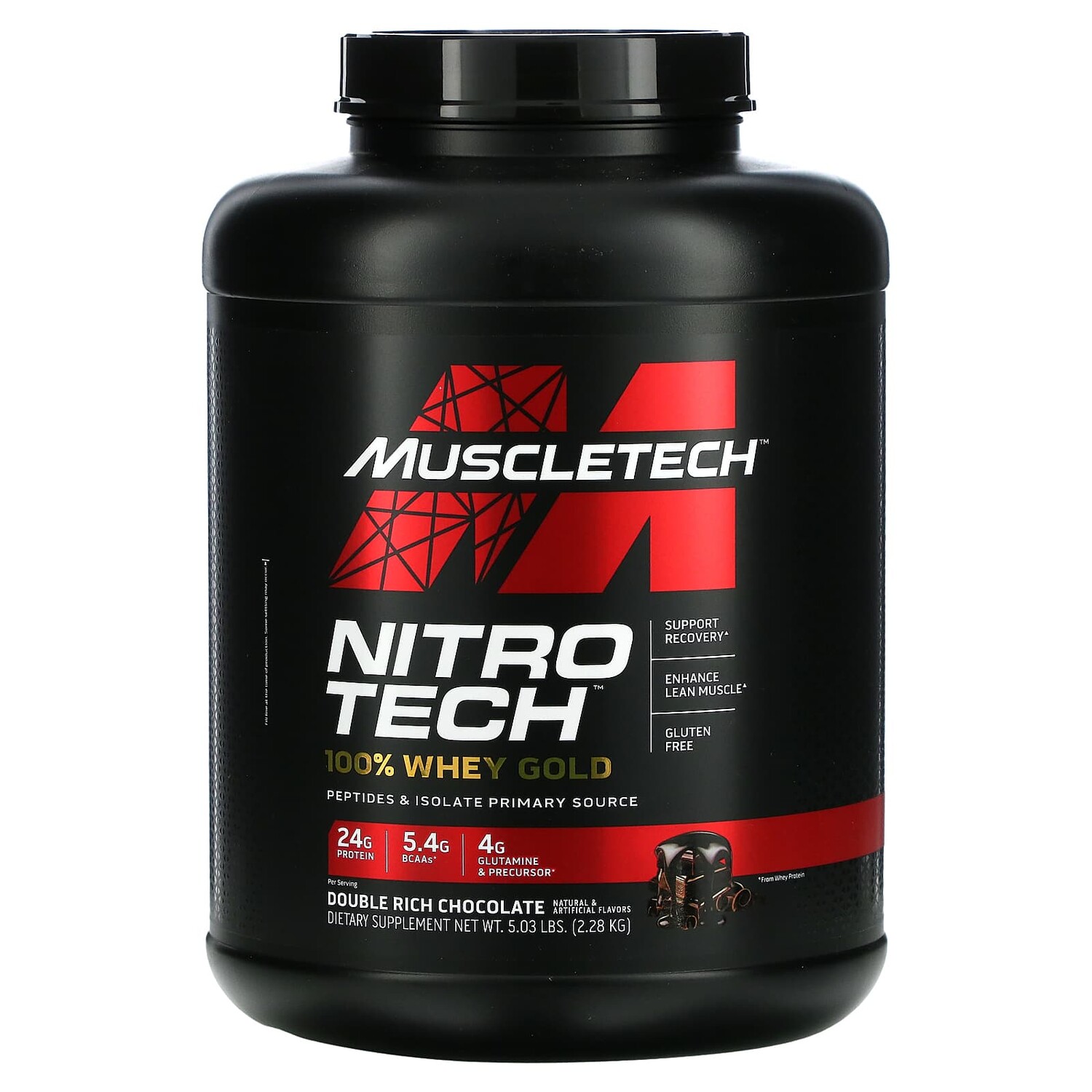 

Nitro Tech, 100% Whey Gold, сывороточный протеин в порошке, двойной шоколад, 2,51 кг (5,54 фунта), MuscleTech