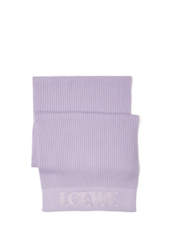Жаккардовый женский шарф сиреневого цвета с логотипом Loewe