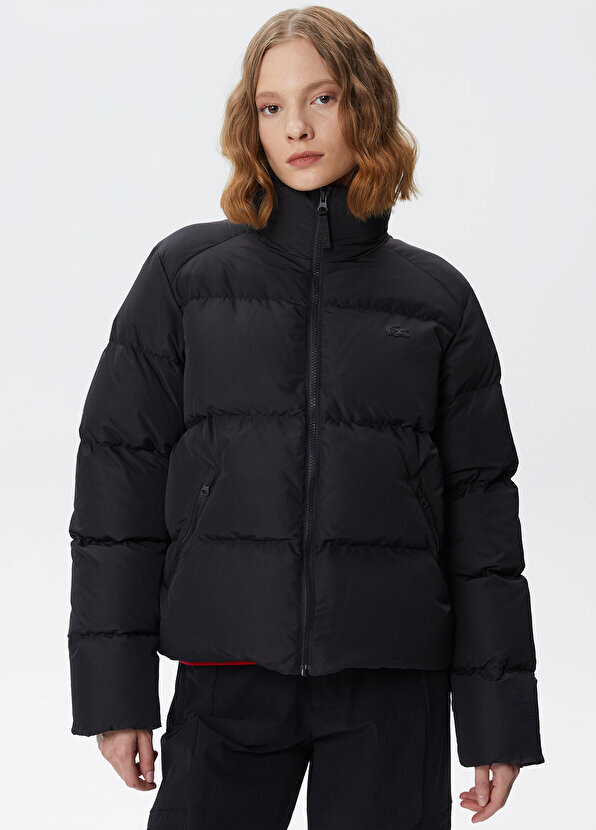 

Черное стеганое женское пальто с высоким воротником Lacoste, Черный